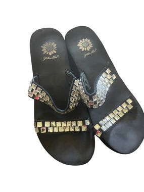 Yellow Box Black Jeweled Slide Sandals